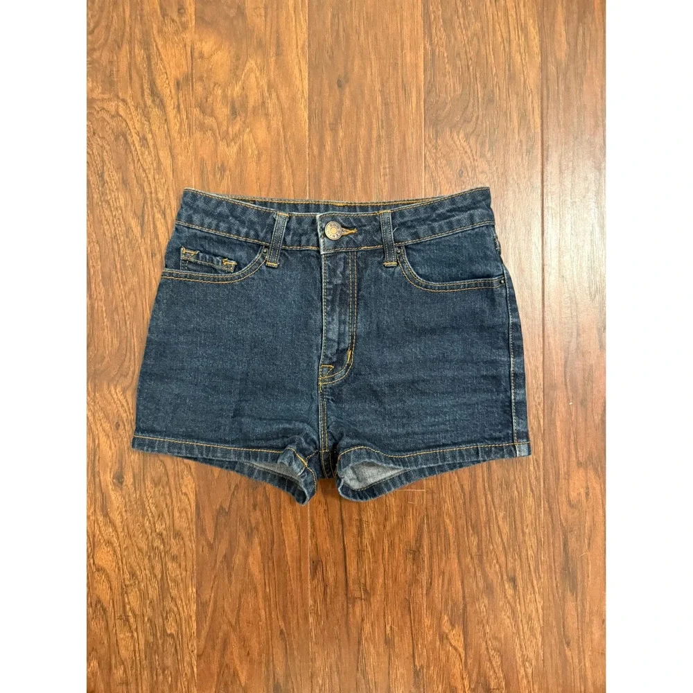 BDG Urban Outfitters Y2K Erin High Rise Denim Shortie Dark Wash Shorts Size 25w - Picture 1 of 9